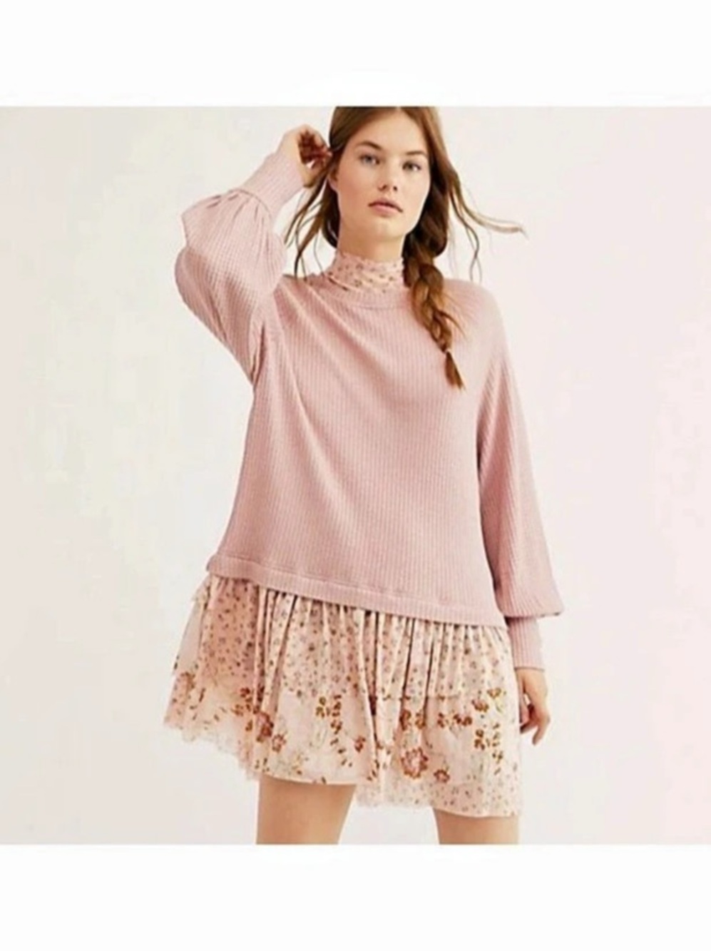 Free People NWT Size XS Oh So cute! Pieced Floral Mesh Mini Dress/ Maxi top